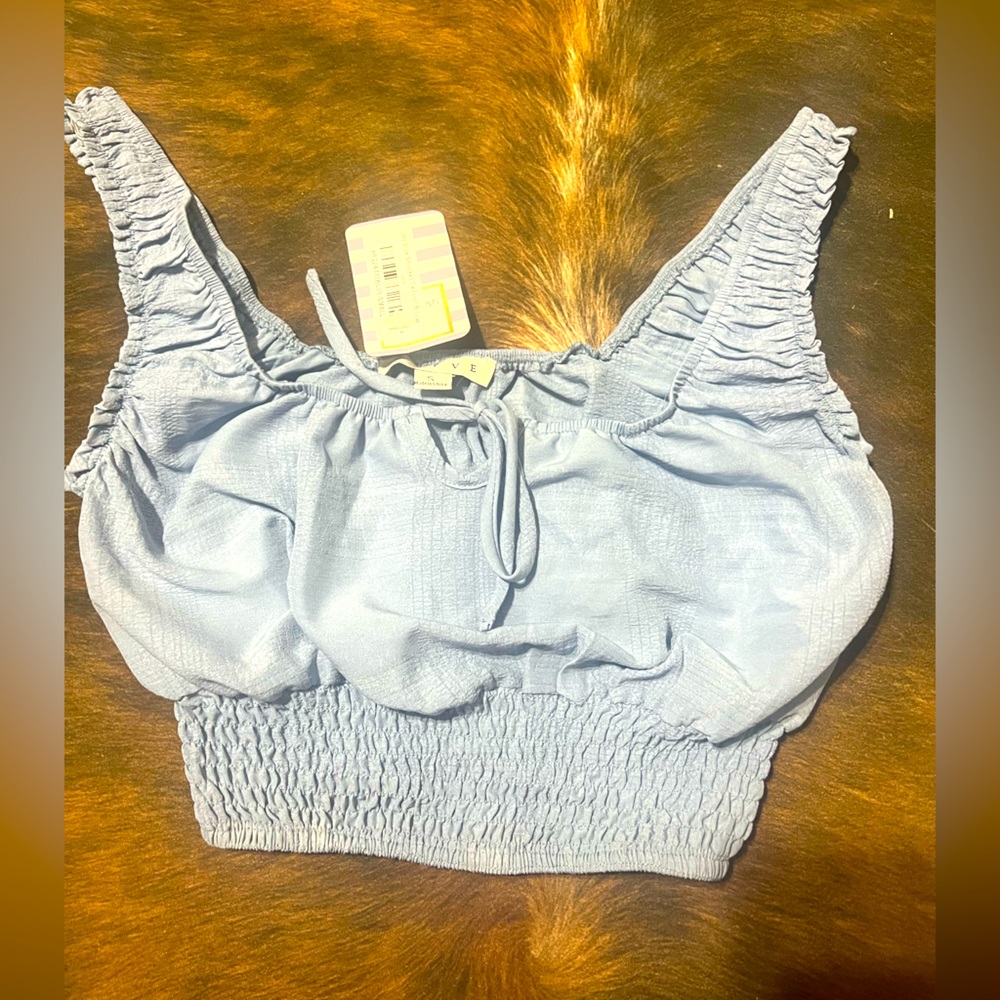 Blue smocked crop tank